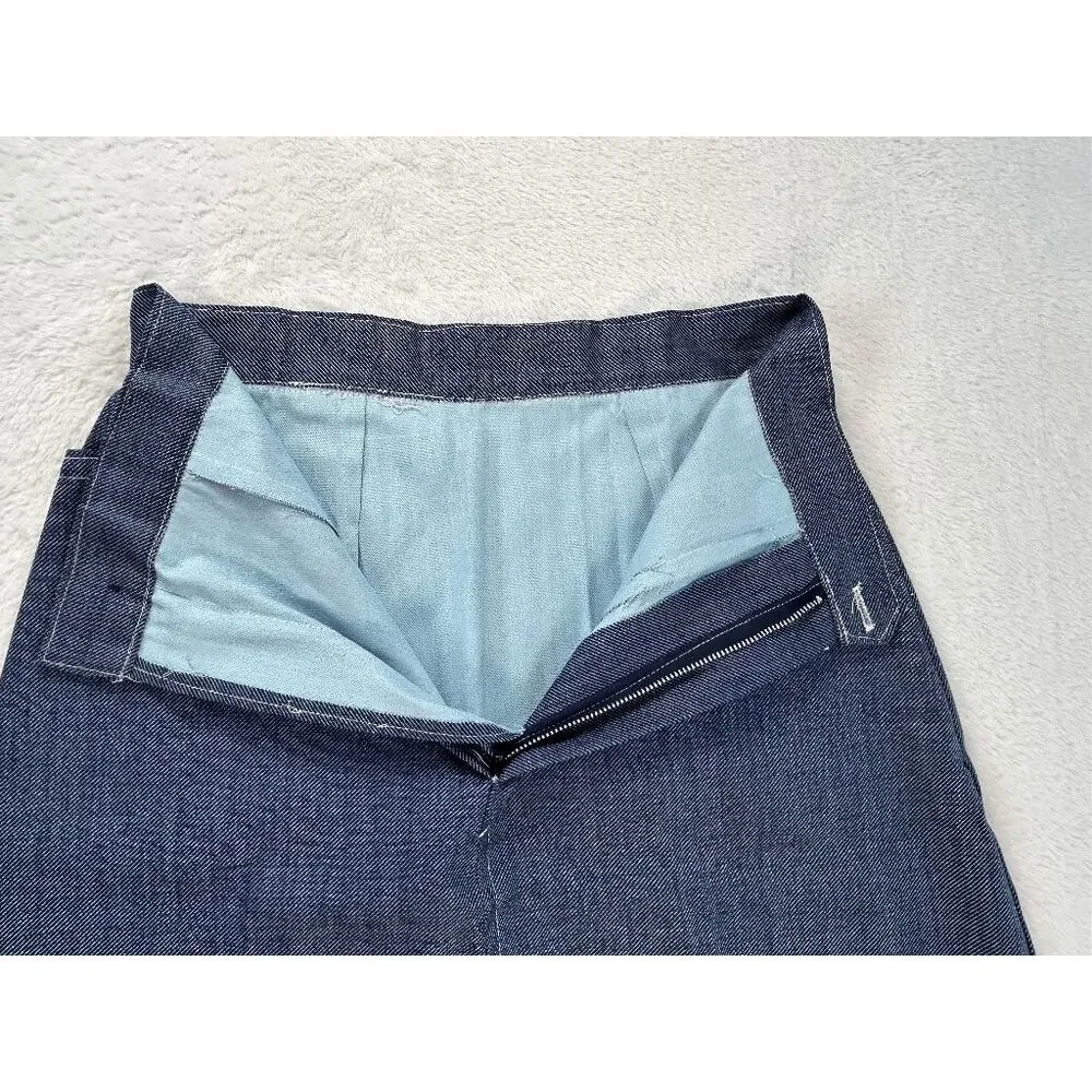 Vintage 1970s Denim Mid Length Skirt 100% Cotton NWT A Line Size 14/ 28